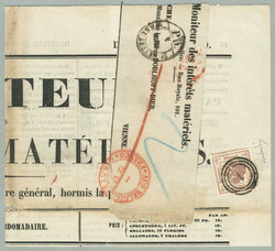 1862, 2 kreuzer braun, auf Titelteil des MONITEUR DES INTERETS ...