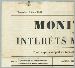 1862, 2 kreuzer braun, auf Titelteil des MONITEUR DES INTERETS ...