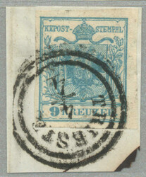 1850, 9 kr, Handpapier, Type I, Bfsk, P44, TRIEST, interessantes P! ...