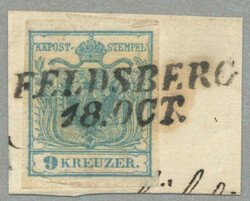 1850, 9 kr, Handpapier, Type I, Bfsk, P44, FELDSBERG, interessantes ...