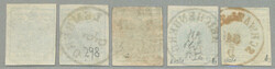 1850, 9 kr, Handpapier, Type I, kleines Lot (5), alle bestimmt, P288, ...