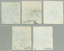 1850, kleines Lot aus (5), 9 kr, Handpapier, Type I, alle blau ...