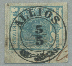 1850, 9 kr, blue, HP, Type II, on piece, perfectly cancelled ...