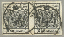1850, 2 kr, schwarz, Paar, entwertet BRÜNN, frisches Prachtstück! ...