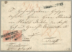 1850, 3+3 kr, on registered letter from PODPETSCH to TRIEST - ...