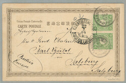 1904, 2 + 2 Sn, Japanese stamps on postcard depicting the Biki Fall, ...