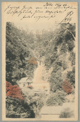 1904, 2 + 2 Sn, Japanese stamps on postcard depicting the Biki Fall, ...