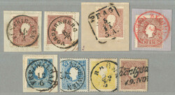1858, small collection of (8) on one card, partly on piece, nice ...