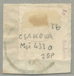 1850, used on piece, CSAKOVA, Müller 20p, close margin at bottom ...