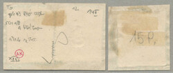 1850+8, 3kr, 10+5kr, (2) on piece, used HACZFELD, Müller 15+12p, ...