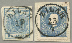 1850, 9+15kr, (2), on piece, used ZILAH, Müller 30+20p, very fresh ...