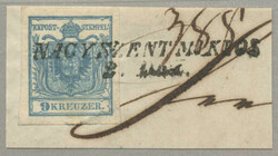 1850, 9 kr/blue, with crispy clear strike NAGY SZENT MIKLOS, Müller ...