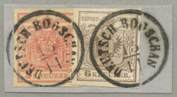 1850, 3+6kr, on piece, DEUTSCH BOGSCHAN, Müller 20p, very fresh and ...