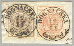 1850, 6+3kr, on piece, DOGNACSKA, Müller 25p, ex Demuth, very fresh ...