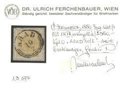1850, 1kr, ochre yellow, ARAD, Müller 4p, cert. Ferchenbauer, very ...