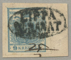 1850, 9 kr, blue, HP, Type I, complete cancellation LIPPA/IN BANAT, ...