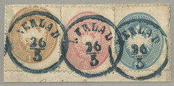 1863, 5+10+15 Soldi, on piece, blue cancel BERLAT, Müller 200p, a ...