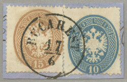1863, 15+10 Soldi, on piece, luxury cancel BUCAREST 17/6, Müller 12p ...