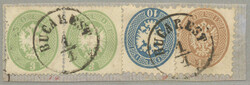 1863+1863/64, mixed franking of issues, 3+3 sld of 1863 issue, 10+15 ...