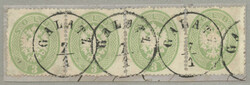 1863, 3 Sld, green (4), on piece, GALATZ, Müller 30p, very fresh and ...
