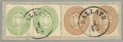1863+1863/64, mixed franking from two issues, 3+3 sld of 1863 and ...
