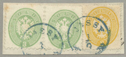 1863+1863/64, mixed franking from two issues, 2 sld of 1863 and 3+3 ...