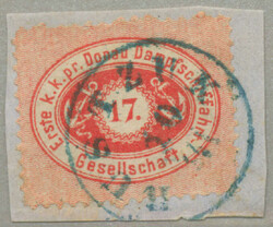 1866/68, 17 kr, scarlet, with a neatly strike of RUSTZUK in blue, ...