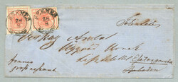1850, 3+3kr, on letter from SZEMES to GRAN via PEST, neatly strikes ...