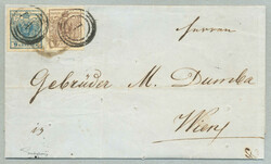 1855, 9+6kr, machine paper, Type IIIb and III, on desinfected letter ...