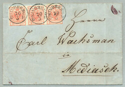 1850, 3+3+3kr, red, strip of (3), on letter from KINDBERG BH - 10p to ...
