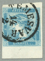 1851, 0,6 kr, blau, neatly strike of TEMESVAR, 6 mm lower margin, ...