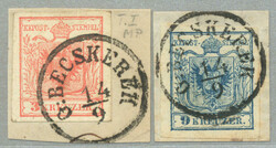 1850, 3kr, 9kr, (2), both G:BECSKEREK, fresh XF! Schätzpreis 150€.