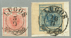 1850, 3+9kr, (2), one on piece - 6mm left margin, LUGOS, fresh, XF! ...