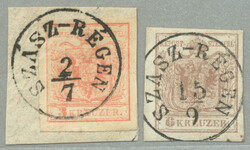 1850, 3+6kr, (2), one piece, SZASZ-REGEN - 15p, fresh, XF! ...