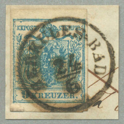 1850, 9kr, blue, on piece, HERKULES-BAD - 85p, a scarce cancel, a bit ...