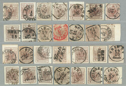 1850, small collection of 6kr, (28), many margin pieces, colours, ...