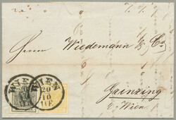 1856, 1 kr, gelb und 2 kr, schwarz als patriotische Frankatur auf ...