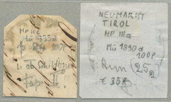 1850, 3 kr, red, on piece, cancel NEUMARKT/TIROL, Müller 100p and 9 ...