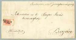 1850, 3 kr, red, with huge margin 7,5x8mm and 3-4mm St. Andrews cross ...