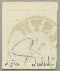 1850, 9kr, blue, MP, Type III, with plate flaw, part of cancel PESTH, ...