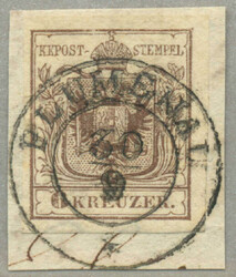 1850, 6 kr brown, on piece, cancel PLUMENAU, Müller 20p, full ...