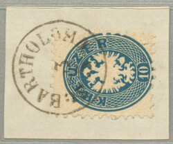 1864, 10kr, blue, on piece, cancel ST.BARTHOLOMAE, Müller 60p, ...