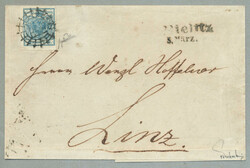 1850, 9 kr, blue, HP, Type I, good margins, crispy clear BIELITZ ...