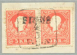 1858/9, 5 kr, (2), red, double cancel FIUME and SEGNA VLA datestamp - ...