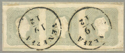 1861, 1,05 Soldi, hellgrau, Dreierstreifen mit 2 Stempel VENEZIA, ...