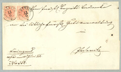 1852, 3 kr, red, horizontal pair, crispy clear cancellation of ...