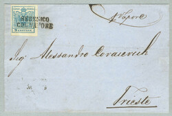 1854, 9 kr, blue, HPIIIb, on letter from SEBENICO to TRIEST, endorsed ...