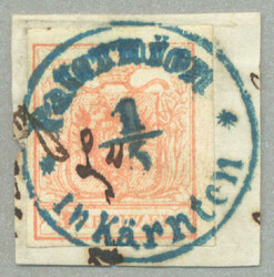 1850, 3 kr., stumpfrosa/dull rose, MP, Type IIIb, Briefstück/on ...