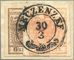 1850, 3 Kr., blassrot, MP, Type III + 6 Kr., braun, MP, Type III, ...
