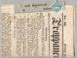1851, 0,6 kr, blau, Type Ib, auf Schleife auf ganzer Zeitung nach ...